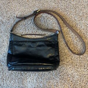 HOBO Shiny Black Leather Crossbody Bag